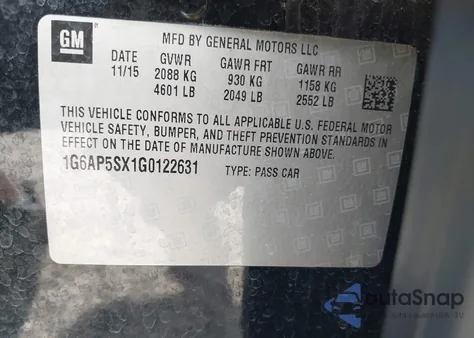 2016 Cadillac Cts Standard from USA, damaged, VIN 1G6AP5SX1G0122631